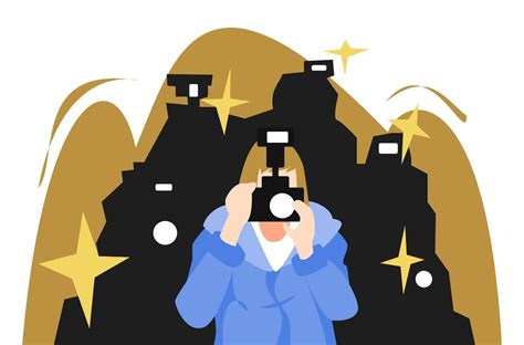 illustration of paparazzi taking pictures with camera. flash. many ...