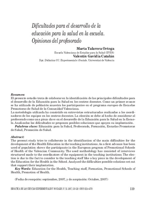 Pdf Dificultades Para El Desarrollo De La Educación Para La Salud En