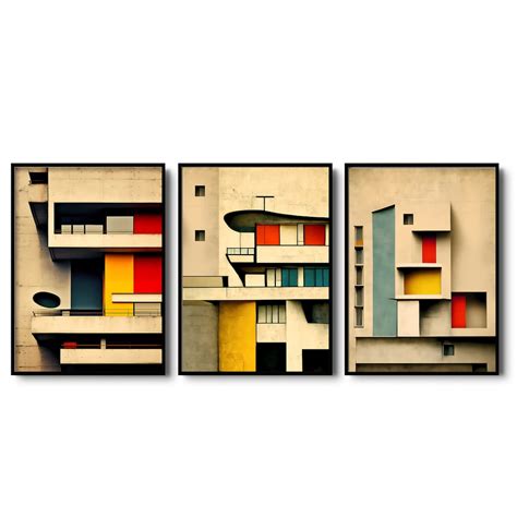 Le Corbusier Art Prints Set Of 3 Prints Le Corbusier Wall Art Triptych