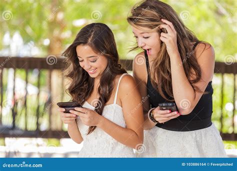 Two Girlfriends Using Smartphone Connect Communication Emotional