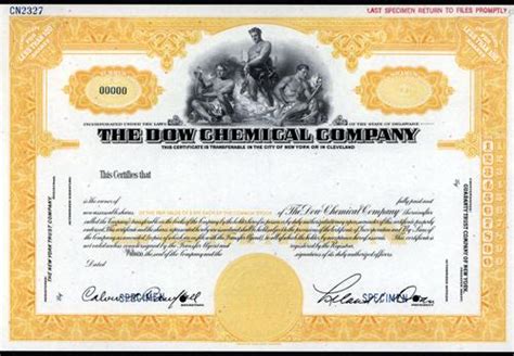 Dow Chemical Co Stock Cert