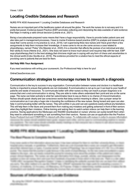 SOLUTION Nurs Fpx 4030 Assessment 1 Locating Credible Databases And