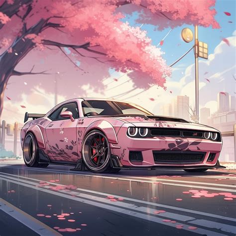 Premium Ai Image Car Cherry Blossom