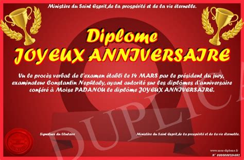 Diplome Joyeux Anniversaire