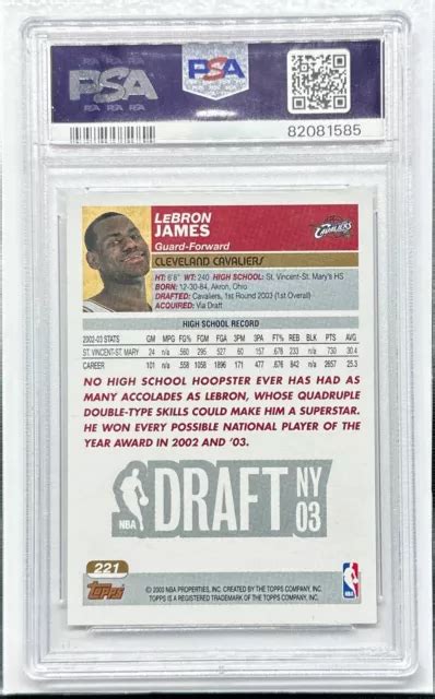 2003-04 TOPPS LEBRON James Draft Pick #1 carte recrue RC 221 PSA 9 ...