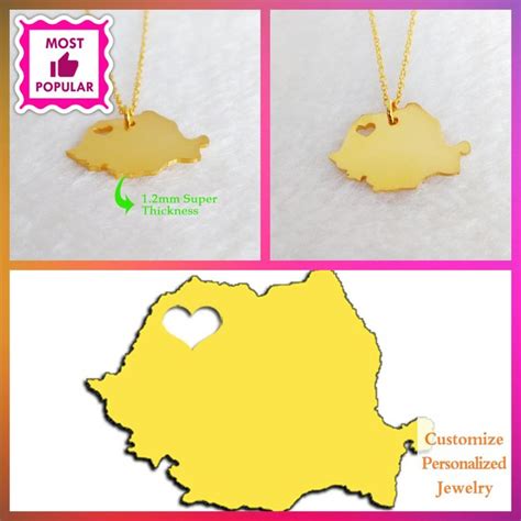 Gold Romania Necklace,romania Charm Necklace,custom Any Country Map ...