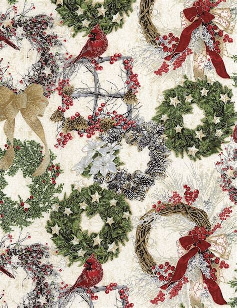 Timeless Treasures Holiday CM6102 Cream Wreaths 840615180533