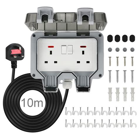 Waterproof Outdoor Sockets With 10 Meters Extension Cord Weatherproof Outdoor Double Plug