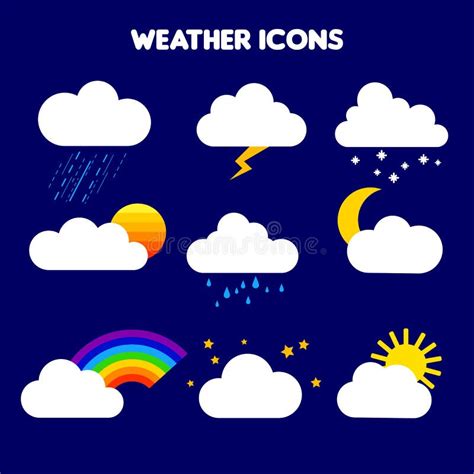 Illustratie Van Weer Regen Onweer Bliksem Sneeuw Hemel Met Sterren