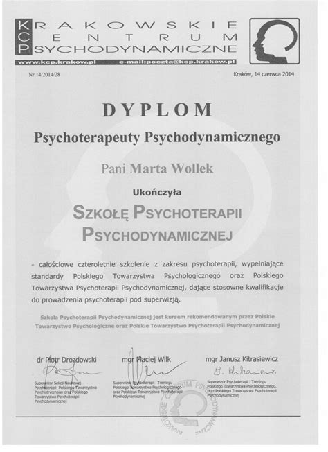 Terapia Psychodynamiczna Psychoterapia Krak W Marta Wollek