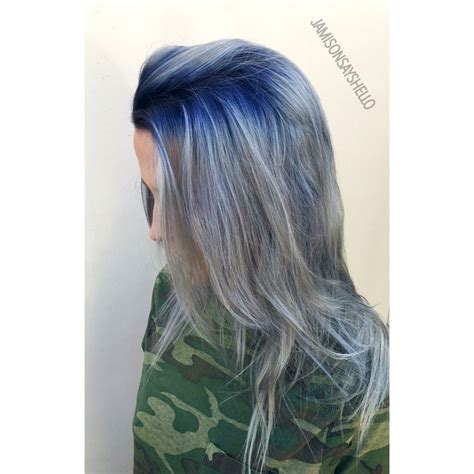 Grey silver hair with denim blue shadow root by Jamie IG@jamisonsayshello | Blue grey hair ...