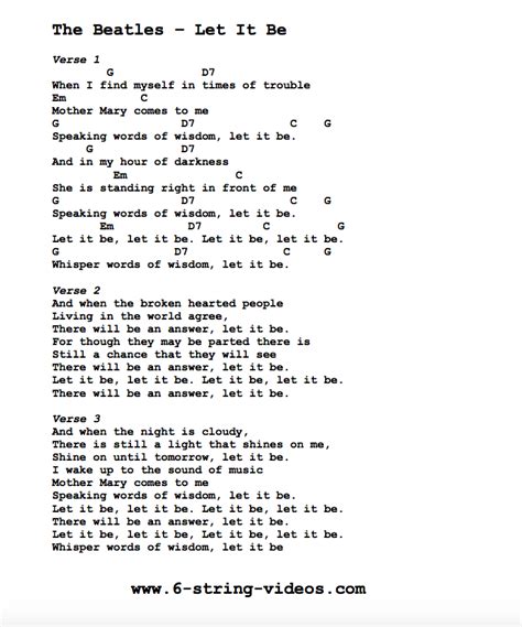 Guitar Tabs: Lyrics And Chords For: Let It Be by The Beatles