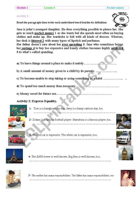 Pocket Money Esl Worksheet By Tounsi