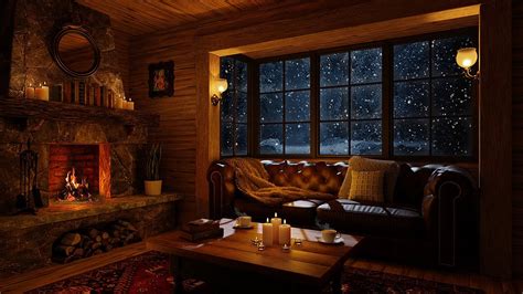 Cozy Winter Ambience For Sleeping With A Crackling Fireplace Snowfall