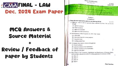 CMA FINAL LAW DEC 2024 EXAM PAPER REVIEW MCQ ANSWERS SPURCE