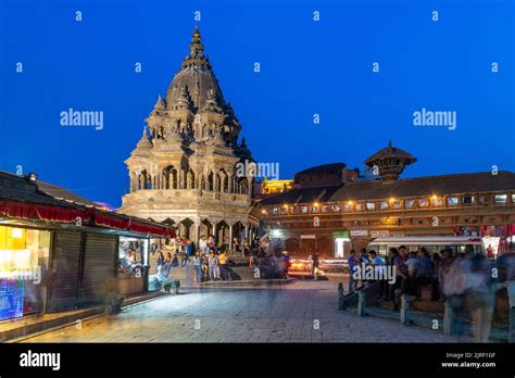 The Historic Patan Durbar Square At Night In Kathmandu Nepal Stock