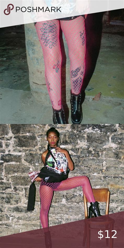 Neon Pink Fishnet Tights Pink Fishnets Hot Pink Outfit Fishnet Tights