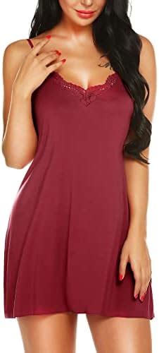 Rslove Lingerie For Women Lace Chemise Full Slip Sleepwear Sexy Babydoll Nightgown Wine Red M