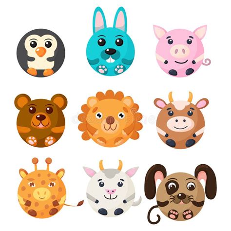 Cute Cartoon Square Animal Pig Sheep Goat Face Vector Zoo Sticker