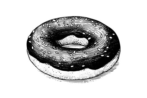 Tasty Chocolate Donut Engraving Style Hand Drawn Ink Sketch Illustration 45726825 Vector Art