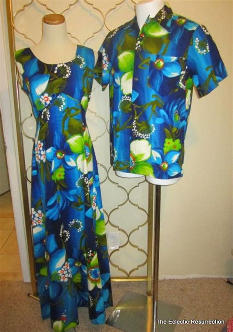 Hawaiian Wedding Set Barkcloth Dress And Shirt Vintage By Linbot1 100