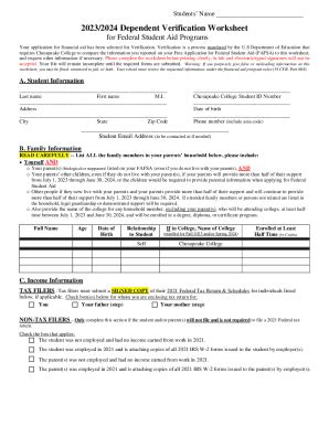 Fillable Online Dependent Verification Worksheet For Federal