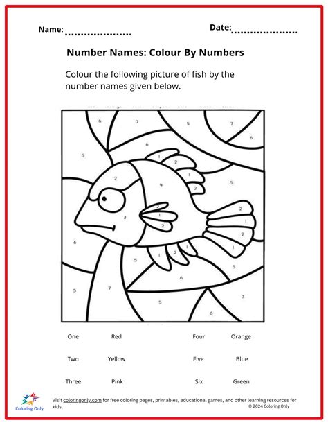 Number Names Colour By Numbers Free Printable Worksheet