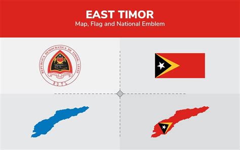 East Timor Map, Flag and National Emblem - Illustration