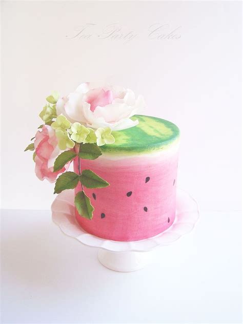 Watermelon Themed Cake Handpainted In A Watercolour Style