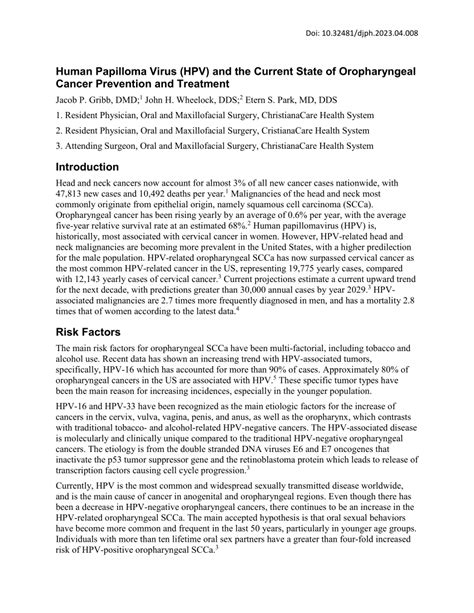 (PDF) Human Papilloma Virus (HPV) and the Current State of ...