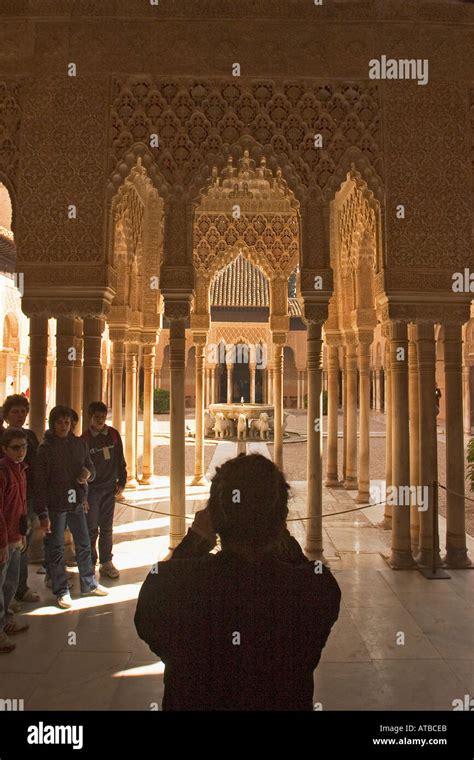 Granada Spain La Alhambra Patio De Los Leones Or Court Of The Lions