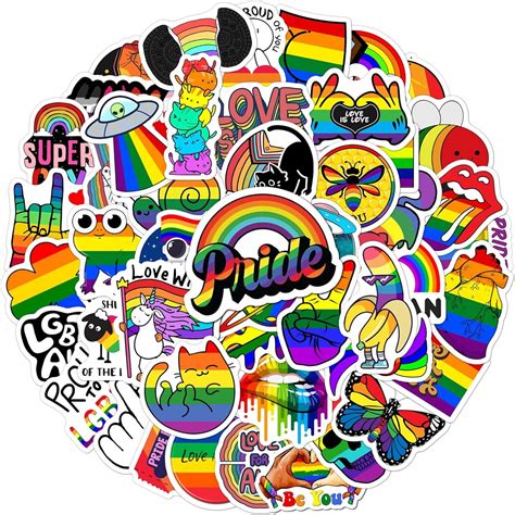 LGBT Pride Stickers 50Pcs Rainbow Stickers Vinyl Waterproof For LGBTQ Bi Trans Lesbian Pride
