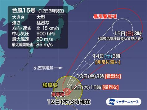 大型で猛烈な勢力の台風15号 小笠原諸島は今日午後から強風や高波に警戒 記事詳細｜infoseekニュース