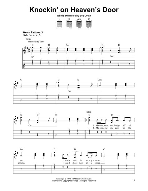 Knockin On Heaven S Door Sheet Music By Bob Dylan Easy Guitar Tab