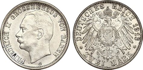 Deutschland Baden 2 Mark 1913 G Friedrich II 1904 1918 Vz Stgl