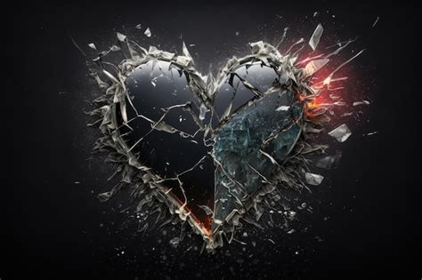 Premium AI Image Heart With Broken Shards Of Glass Symbolizing The