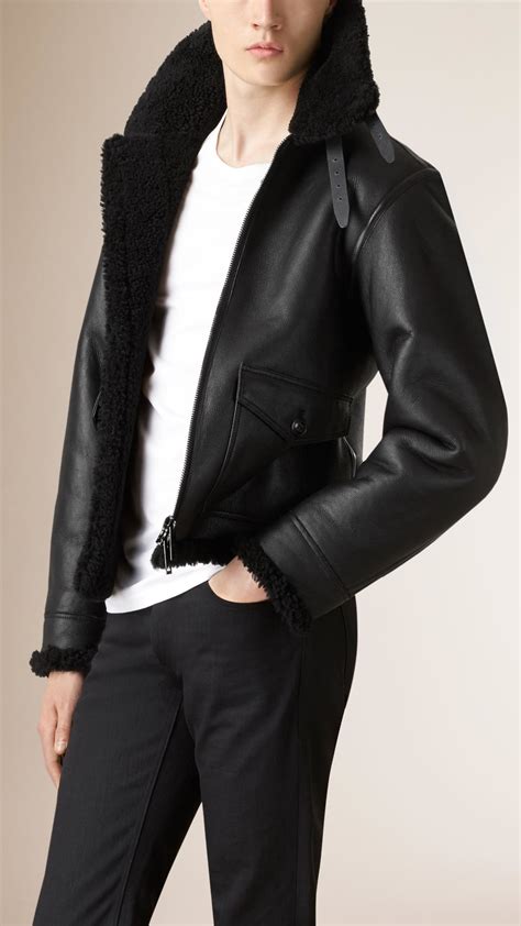 Lyst Burberry Shearling Aviator Jacket In Black For Men