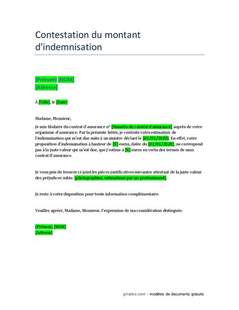 Contestation Du Montant D Indemnisation Doc Pdf Page Sur