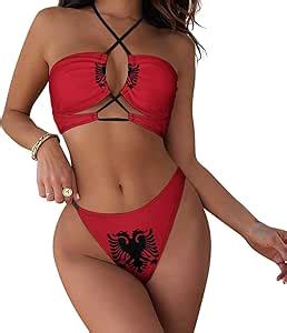 Amazon Taiziyeah Women Two Piece Swimsuit Albanian Flag Sexy Push Up Bikini Swimsuit Bikini
