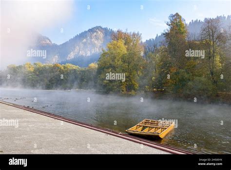 Morning View Of The Wooden Raft On Dunajec River In Sromowce Nizne In