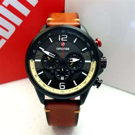 Promo Jam Tangan Expedition E Pria Black Cream Leather Original