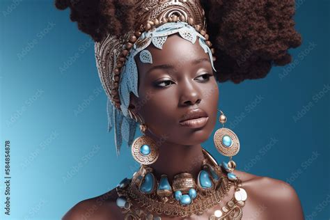 Fictitious afro model with chocolate color skin and puff hair style. AI ...