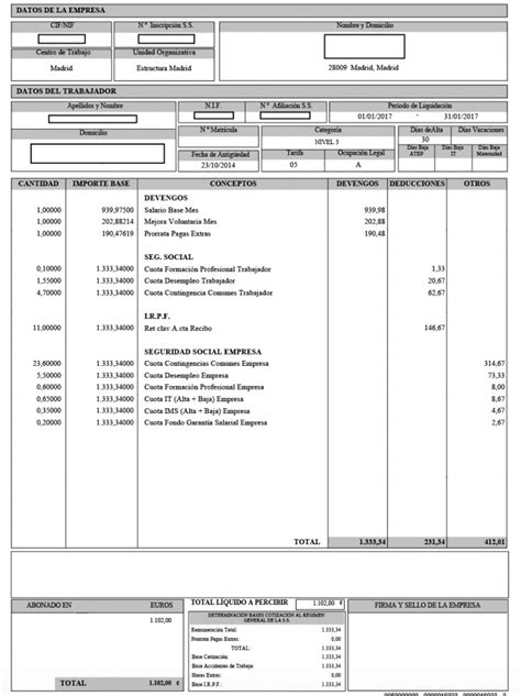 Ejemplo De Nomina En Espana