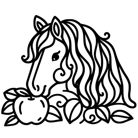 Page De Coloriage Cheval Avec Une Pomme Imprimer Gratuit