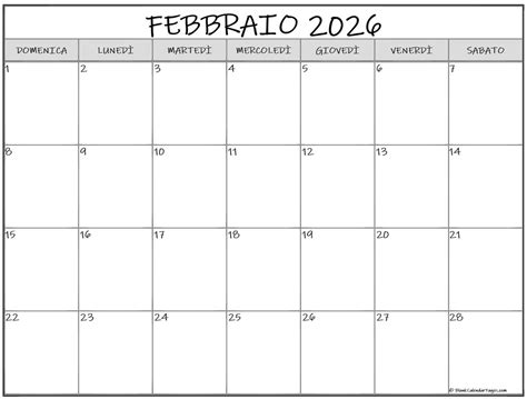 Febbraio 2026 Calendario Gratis Italiano Calendario Febbraio