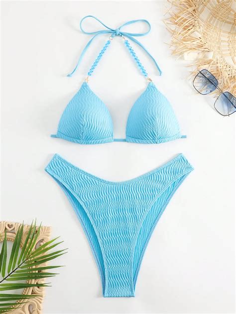 Halter Triangle High Cut Bikini Swimsuit Shein Usa