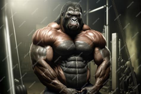 Premium Photo | A gorilla with a gorilla body is sitting in a gym.