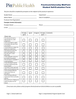 Fillable Online Practicum Internship Mid Point Student Self Evaluation