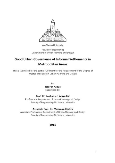 PDF Good Urban Governance Of Informal Settlements In Urban