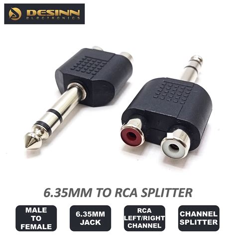 635mm Trs Stereo Plug To Dual Rca Jack Audio Y Splitter Adapter 14 Inch Male To 2 Rca Female